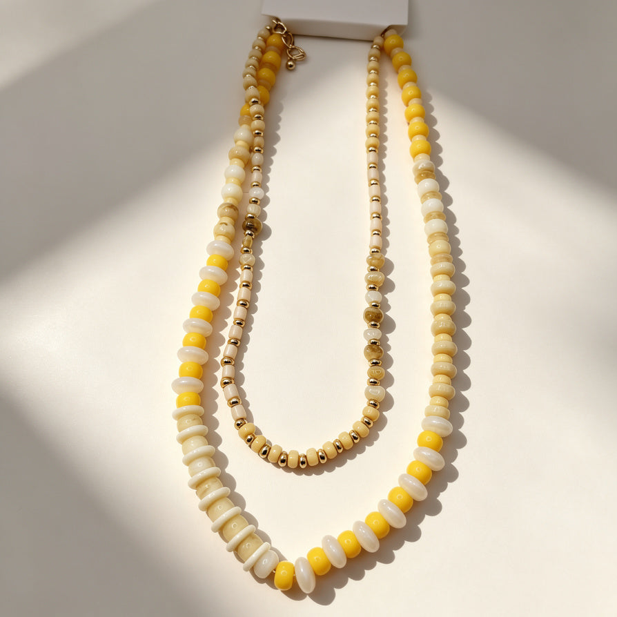 JI JOYA VENTA AL POR MAYORCollar de Cuentas Doble Capa - 6 Colores Disponibles | Joyería de Moda Mayorista para Mujer, Resistente a la Descoloración, Cadena Ajustable