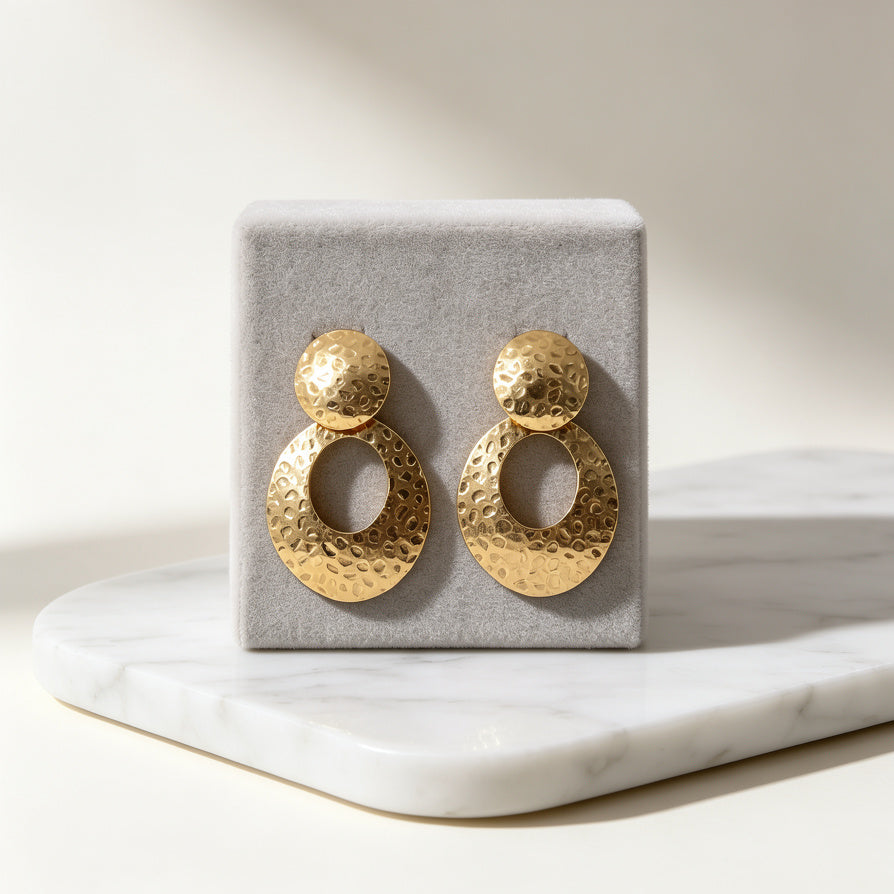 Arete Colgante Geométrico de Textura Martillada, Oro/Plata, Venta al Por Mayor|JI JOYA