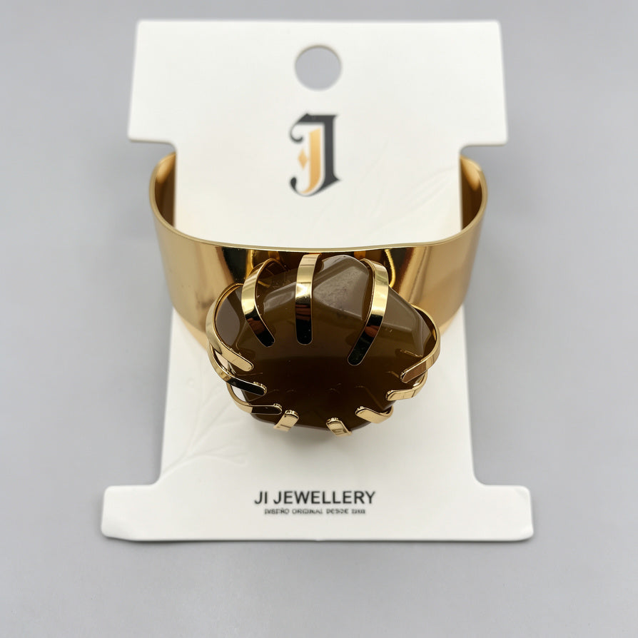 Pulsera Brazalete de Apertura con Piedra Resina Envolvente, Diseño de Lujo en Oro, Mayorista - Varios Colores|JI JOYA