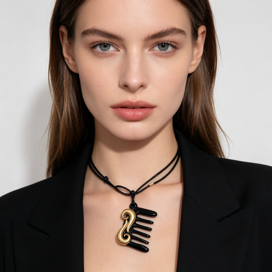 Collar Largo Cuerda Negra Peiteado, Joyería Elegante Minimalista Para Reventa Al Por Mayor|JI JOYA