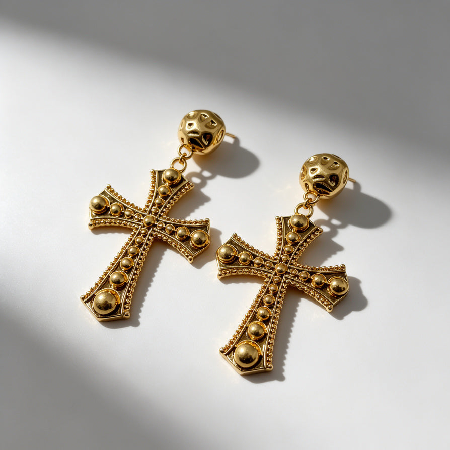 Pendientes Cruz Vintage Dorada/Plateada | Joyería Gótica al Por Mayor|JI JOYA