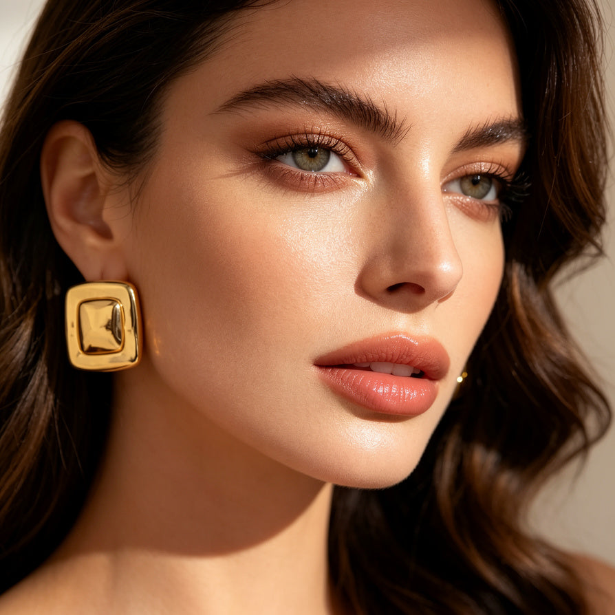 Pendientes Cuadrados Dorados Elegantes | Pedidos al Por Mayor para Tiendas|JI JOYA