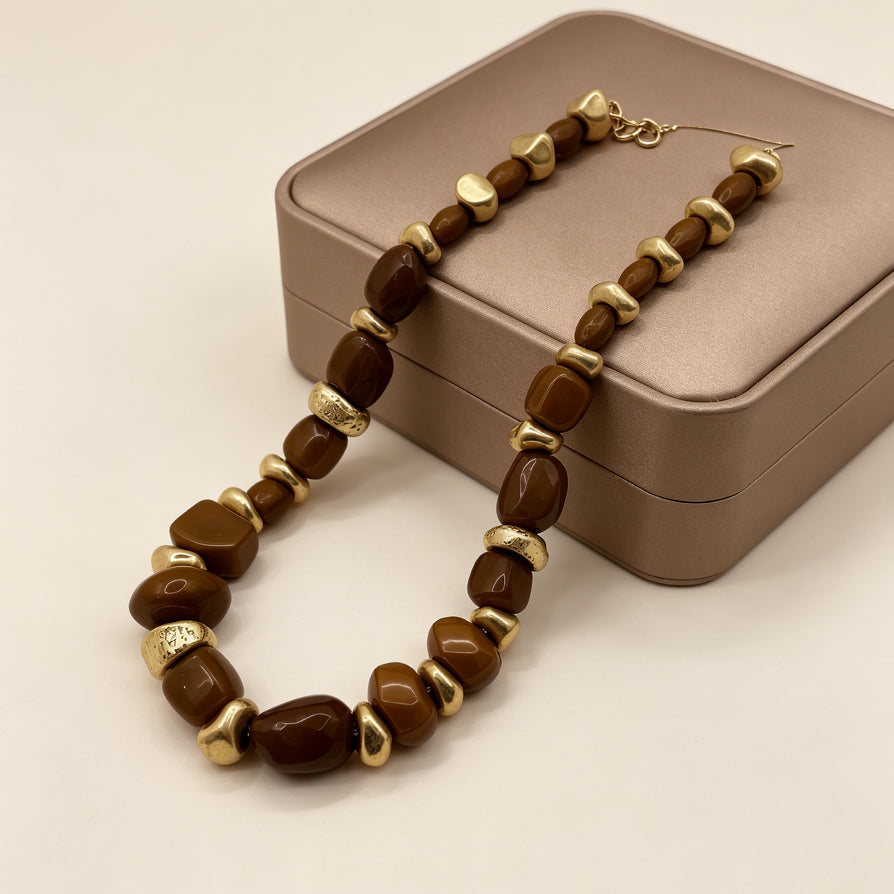 Collar de Aleación y Acrílico con Diseño de Piedras - Joyería Elegante para Mujer|JI JOYA