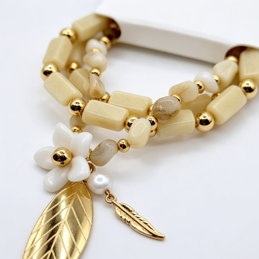 Pulsera de Moda con Cuentas de Resina y Colgante de Hoja, 3 Colores Disponibles, Joyería para Mujer al Por Mayor|JI JOYA