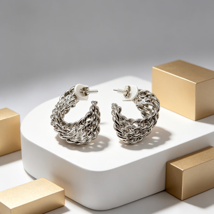 Aretes de Cadena Gruesa para Mujer, Estilo Chunky de Zinc, Oro y Plata, Bisutería de Moda al Por Mayor|JI JOYA