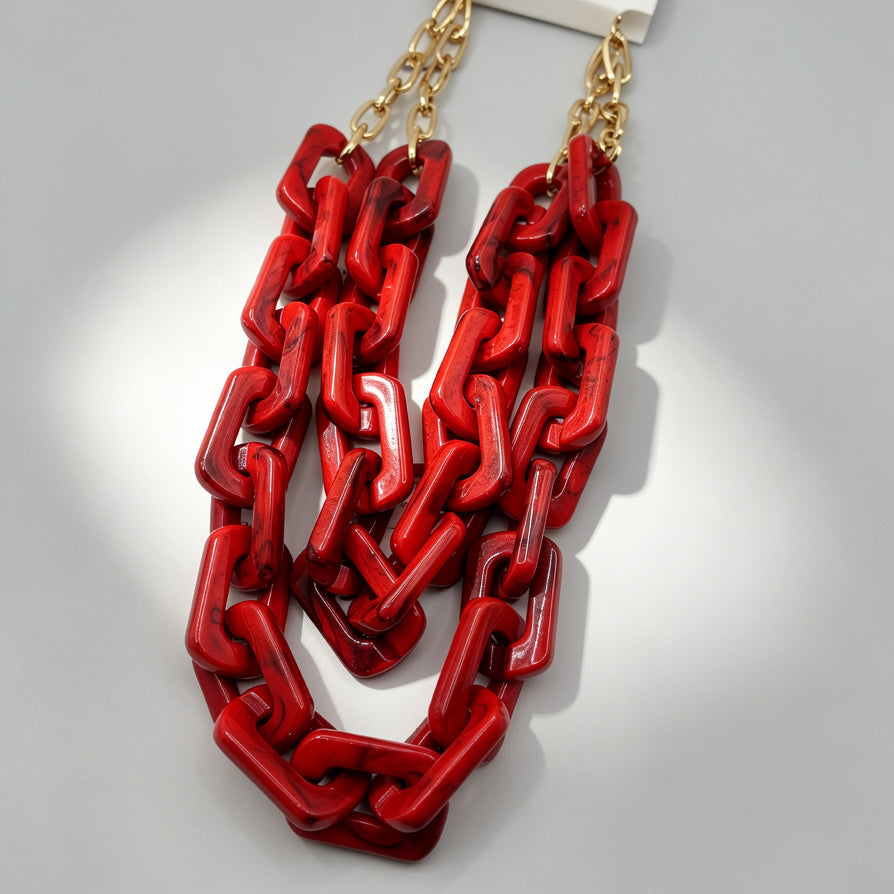Collar de Cadena de Resina Gruesa al Por Mayor | Diseño Doble Capa, Ajustable, Joyería de Moda para Mujer|JI JOYA