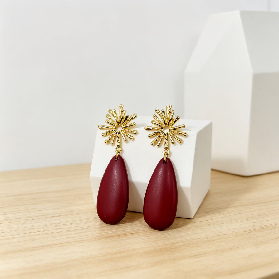 Pendientes Gota Resina con Sol Dorado - 4 Colores | Mayorista de Joyería Moda|JI JOYA