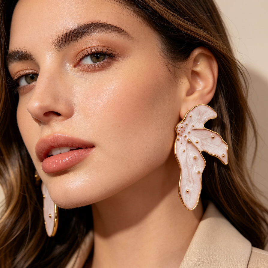 Aretes de Esmalte con Borde de Oro | Joyería de Moda al Por Mayor|JI JOYA