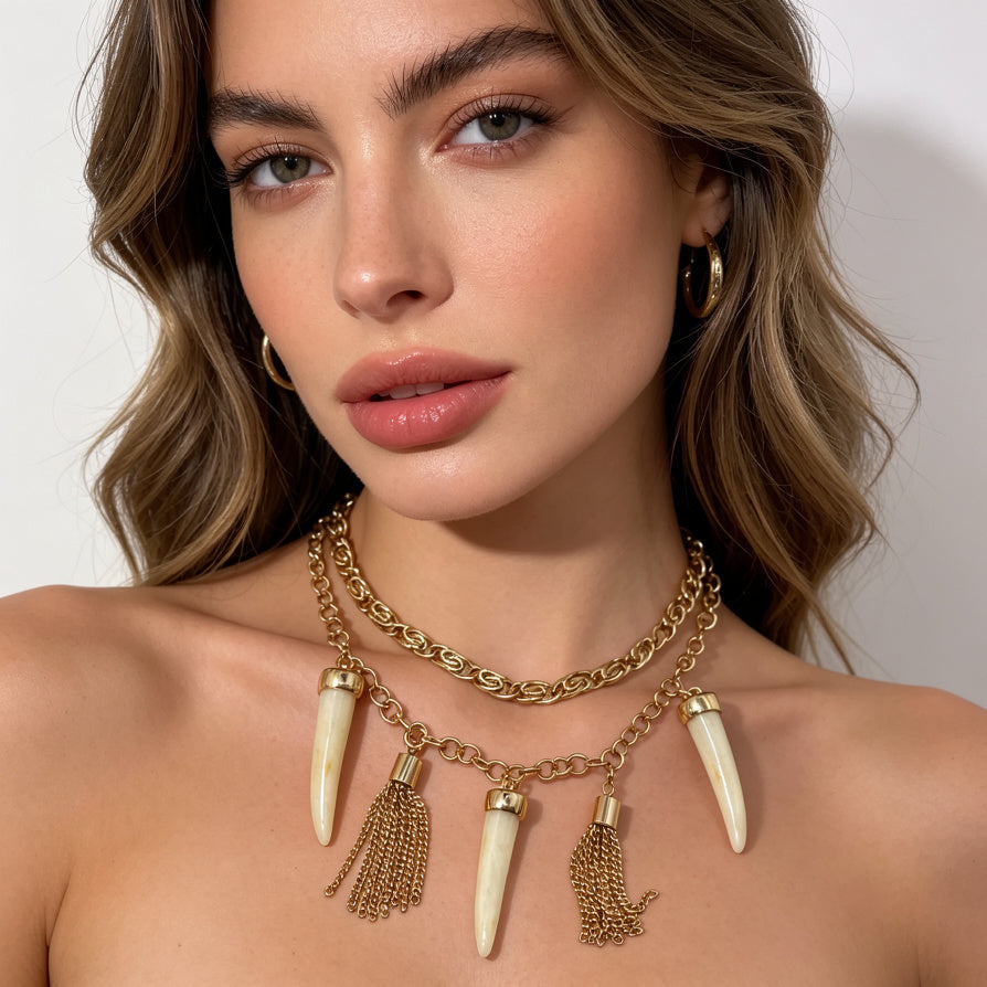 Collar Statement de Dientes y Borlas | Mayorista de Accesorios para Mujer|JI JOYA