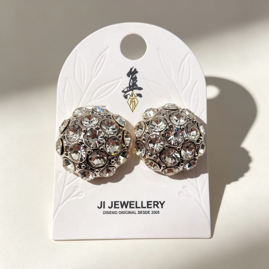 Pendientes de Botón con Cristales Brillantes, Diseño Redondo Dorado/Plateado, Joyería de Moda para Mujer, Mayorista B2B|JI JOYA