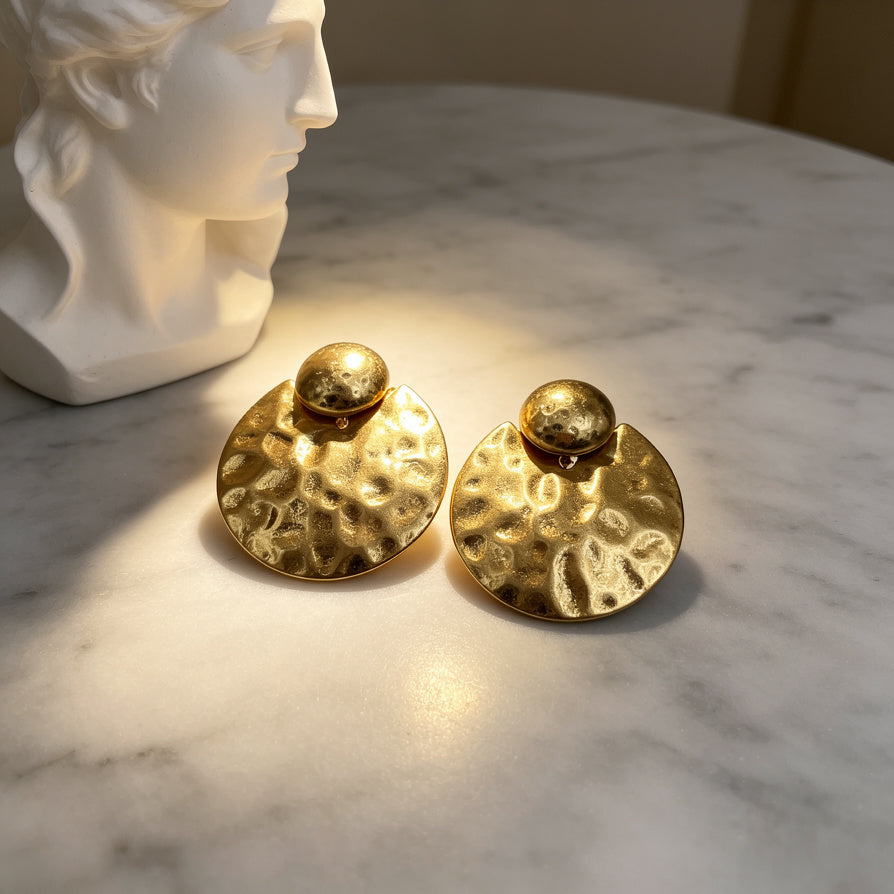 Pendientes Colgantes Dorados Martillados - Diseño Circular Grande | Venta al Por Mayor