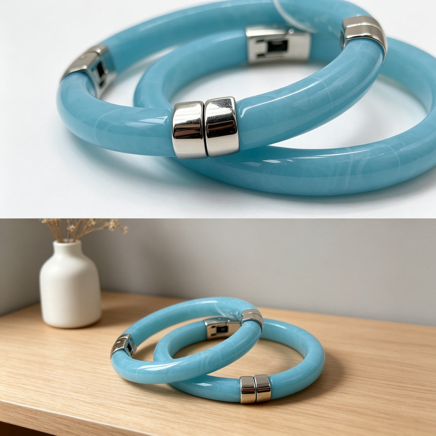 Pulseras de resina de 2 piezas por conjunto, 4 colores disponibles, pulseras de bisagra elegantes al por mayor|JI JOYA