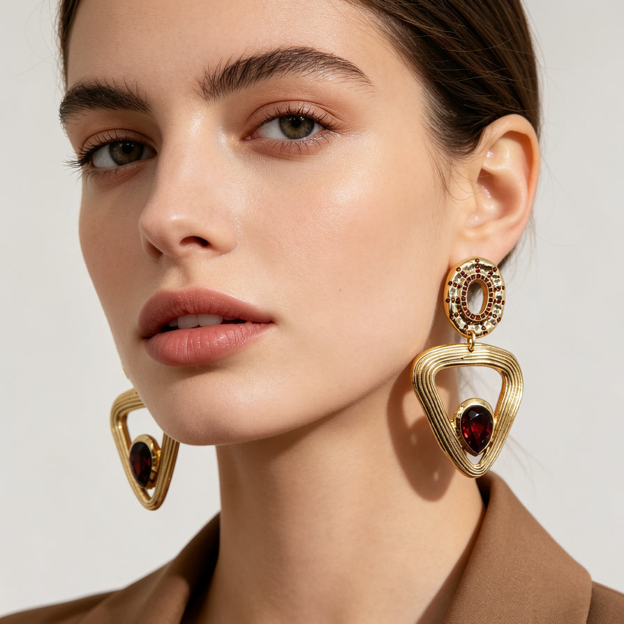 Pendientes Geométricos de Zinc con Piedras de Colores | Lote Mayorista para Mujer | Diseño Elegante y Resistente|JI JOYA
