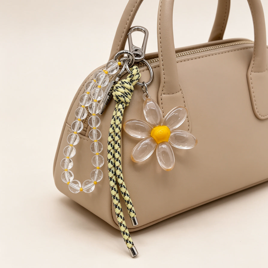 Llavero Flor Transparente con Cordón - Accesorio de Moda para Carteras, Venta al Por Mayor|JI JOYA
