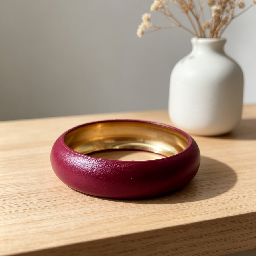Brazalete de Cuero Sintético con Forro Dorado | Venta al Por Mayor|JI JOYA