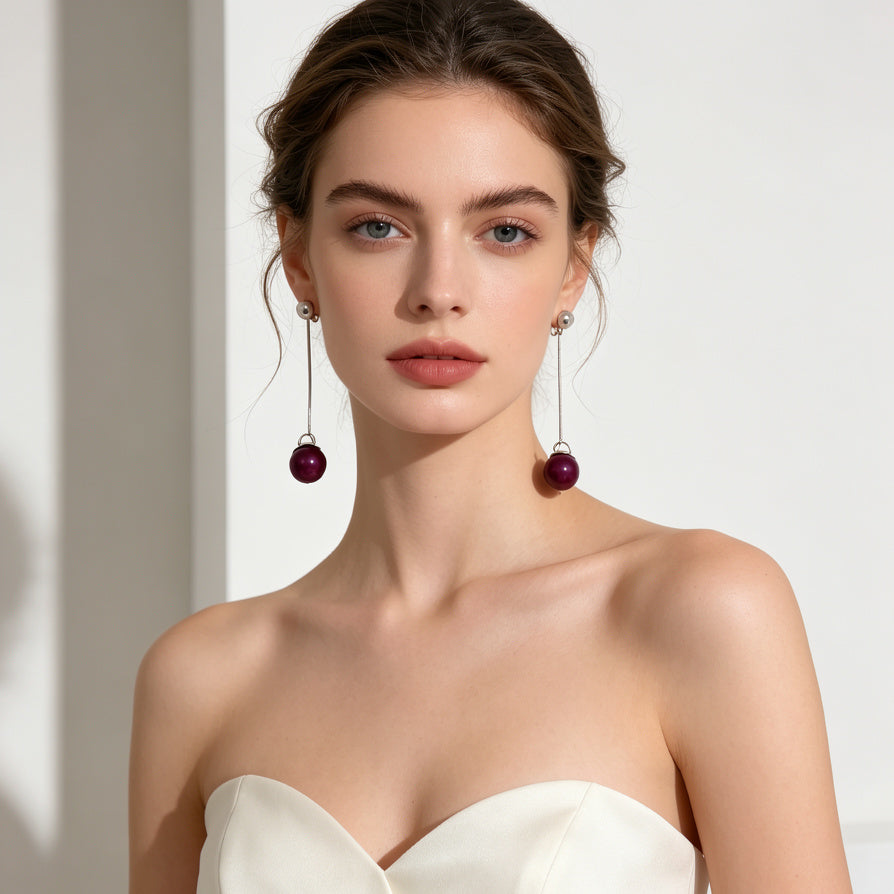 Aretes Colgantes de Cadena con Bola de Piedra de Colores | Joyería al Por Mayor|JI JOYA