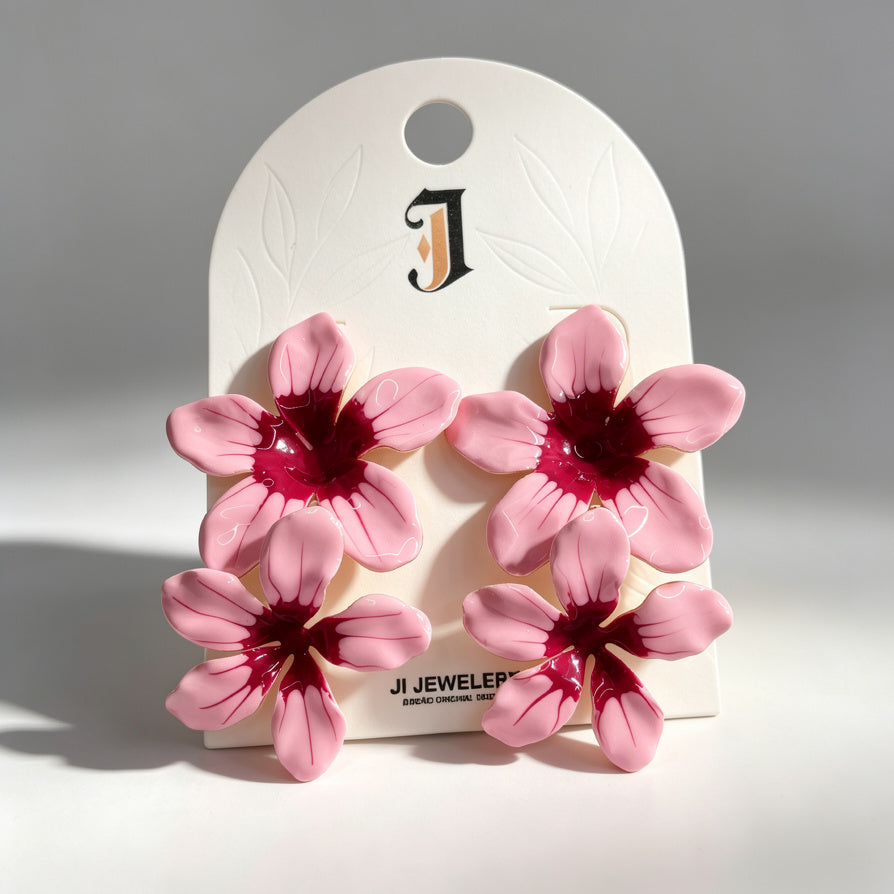 Aretes de Flores Rosadas Diseño Minimalista | Al Por Mayor para Joyerías España|JI JOYA