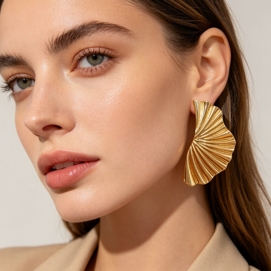 Pendientes de Hoja de Ginkgo Dorados y Plateados | Accesorios Mayoristas B2B Diseño Minimalista|JI JOYA