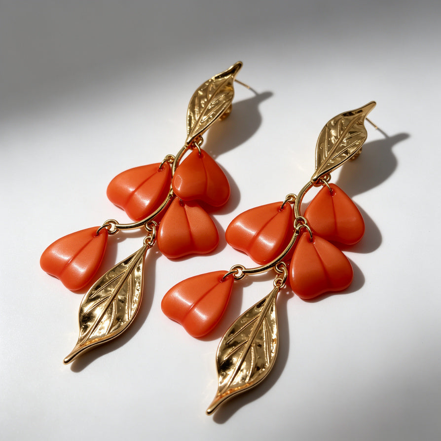 Pendientes Colgantes de Hojas y Flores en Aleación Dorada - Colección para Mayoristas|JI JOYA