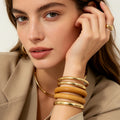 Pulseras combinadas de madera y metal dorado - Lote al por mayor para mayoristas|JI JOYA