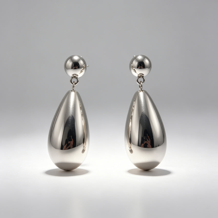 Pendientes de Gota Metálicos al Por Mayor - Dorado y Plata, Diseño Minimalista Elegante|JI JOYA