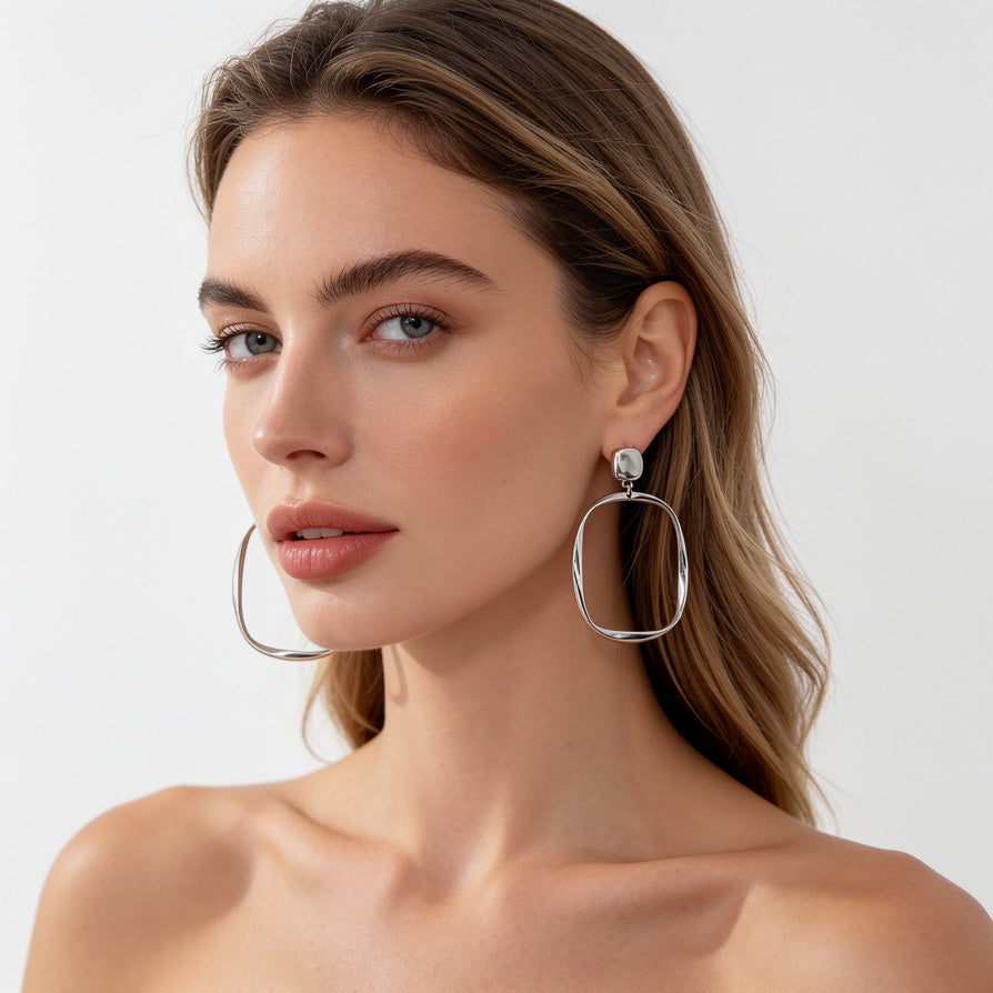 Pendientes Cuadrado Hoop Ligeros - Joyería al Por Mayor para Mujer