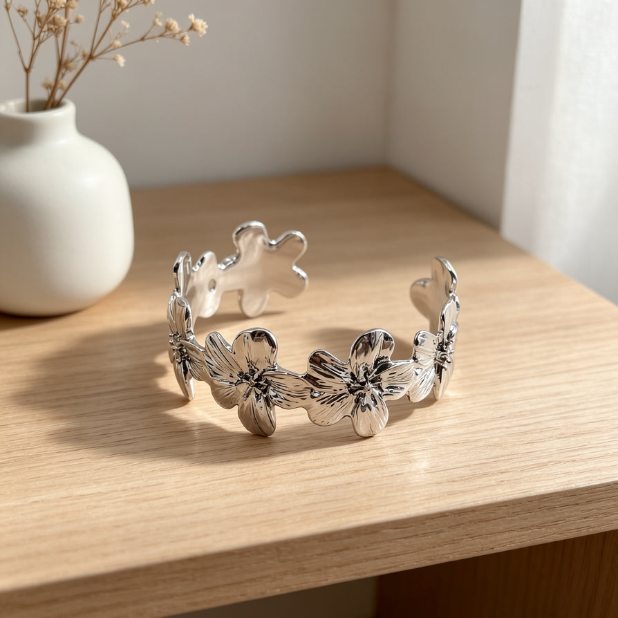 Brazalete Ajustable de Flores 3D en Aleación | Dorado/Plata | Joyería de Moda Mayorista para Mujer|JI JOYA