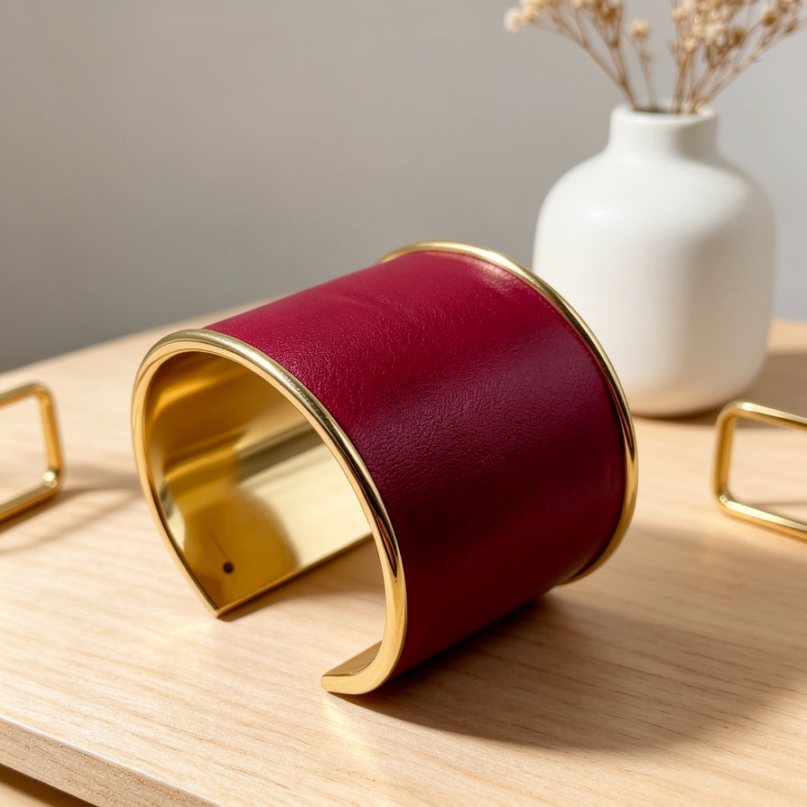 Brazalete Ancho de Cuero Sintético con Borde Dorado | Joyería Mayorista para Mujer | Varios Colores|JI JOYA