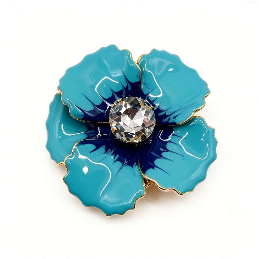 Broche de Flor Azul/Rosa de Esmalte con Cristal - Bisutería de Moda para Mujeres | Mayorista|JI JOYA