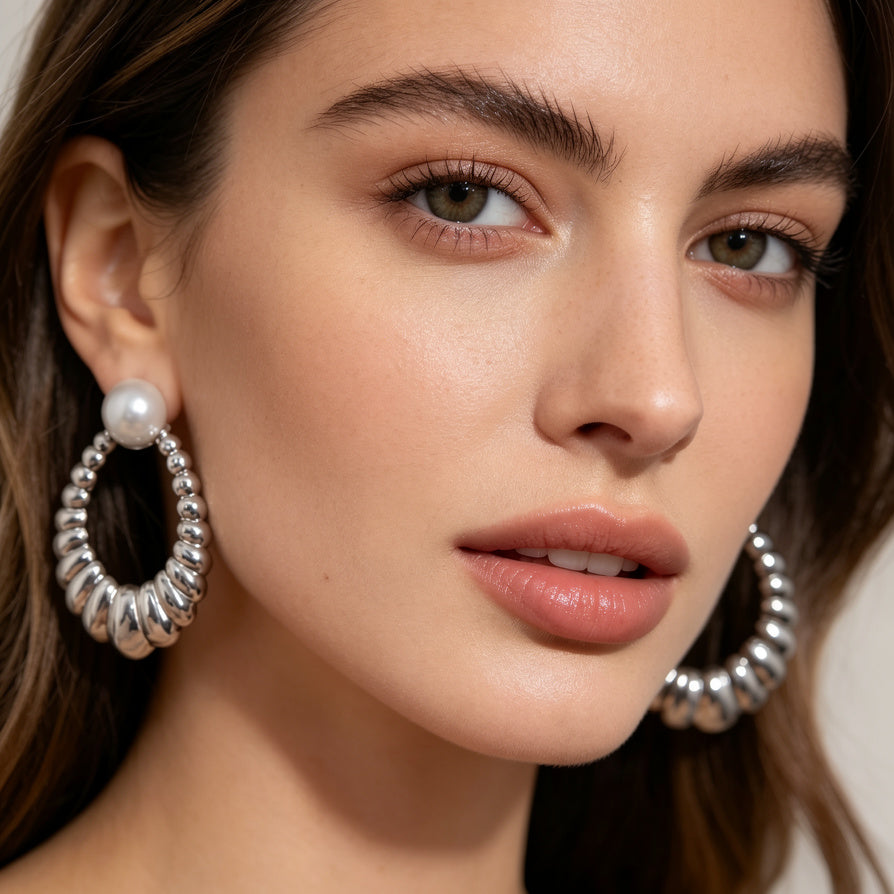 Aretes de Perla y Aro Hoop - Dorado / Plateado - Mayorista B2B|JI JOYA