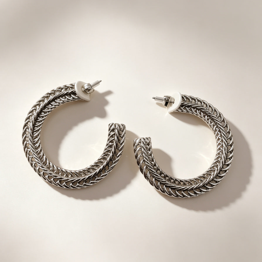 Pendientes Aro Tejidos Dorados y Plateados | Joyería Mayorista B2B, Diseño Texturizado Premium|JI JOYA