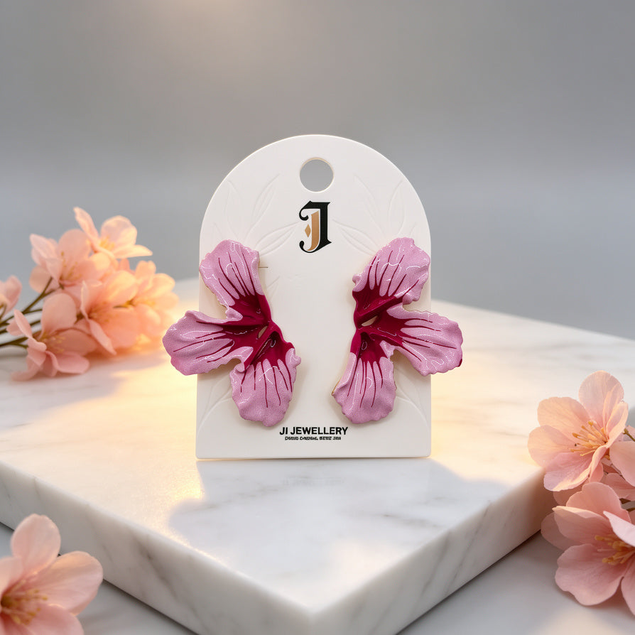 Pendientes de Flor de Hibisco Rosa, Diseño de Hoja de Enamel Brillante, Joyería de Moda al Por Mayor para Mujer, Ji Joya Diseño de Moda SL