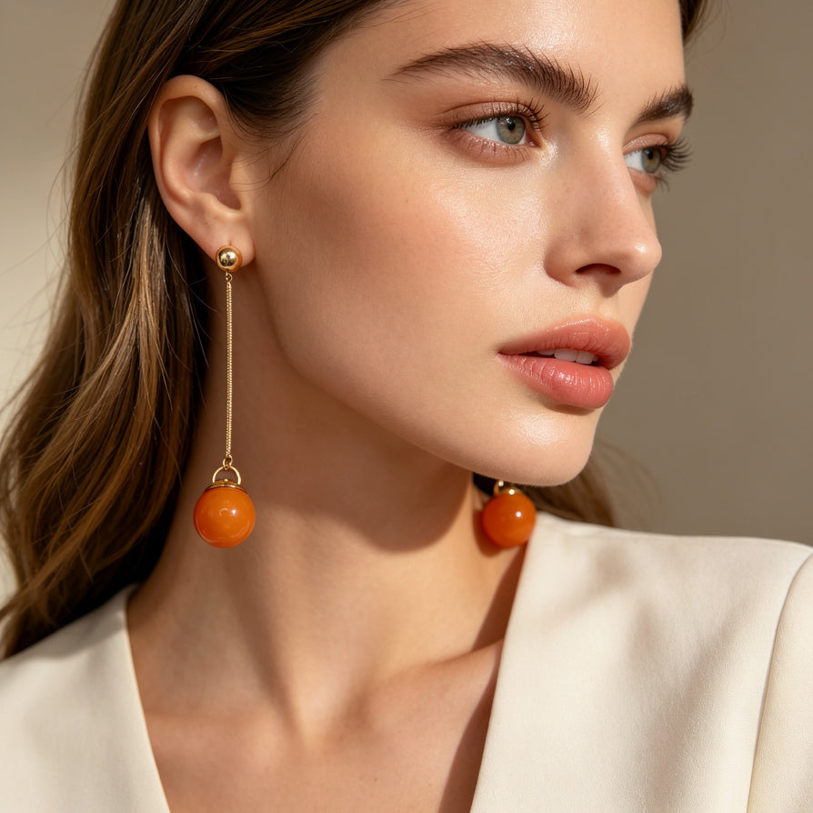 Aretes Colgantes de Cadena con Bola de Piedra de Colores | Joyería al Por Mayor|JI JOYA