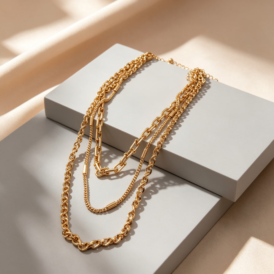 Collar de Cadena Multicapa en Oro, Joyería Mayorista para Revendedores|JI JOYA