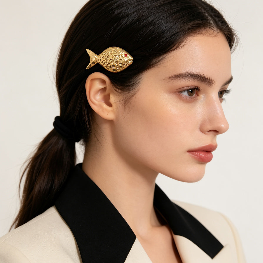 Gomas para el Pelo Mayorista - Diseño Pez Dorado con Ojo Rojo, Accesorios de Moda|JI JOYA