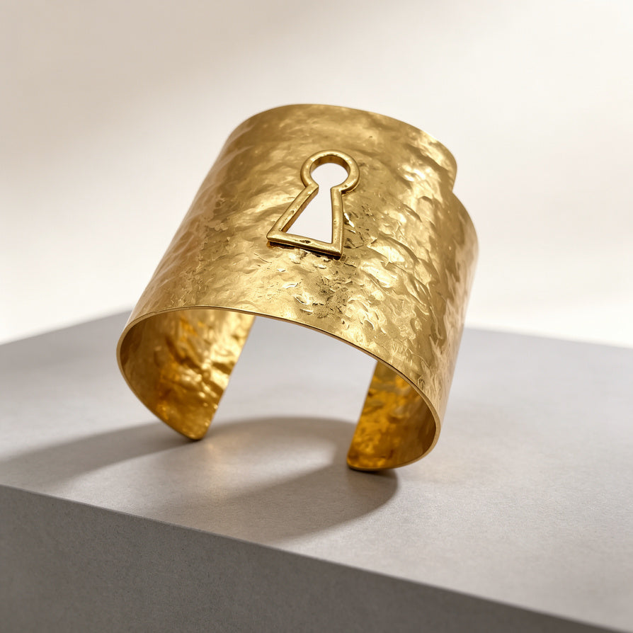 Brazalete Dorado Martillado con Diseño de Ojo de Cerradura - Joyería Mayorista para Mujer|JI JOYA