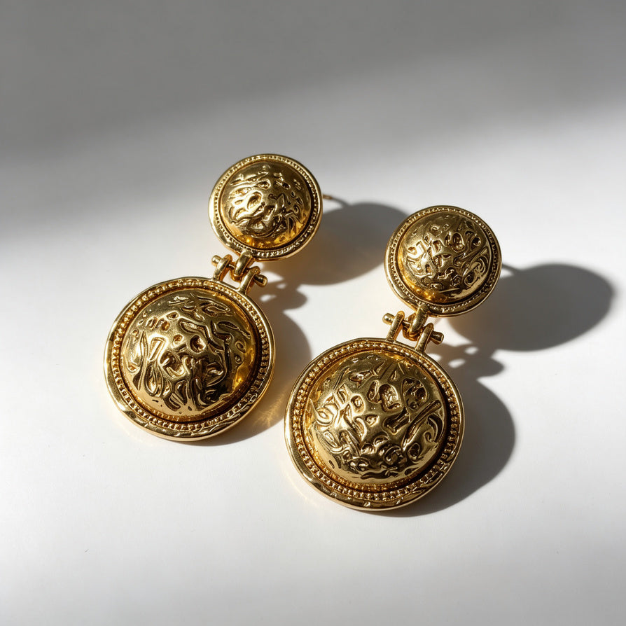 Pendientes Árabes Vintage Moneda, Bisutería de Aleación de Zinc de Moda Mayorista, Pendientes Doble Círculo Lujo para Mujer|JI JOYA