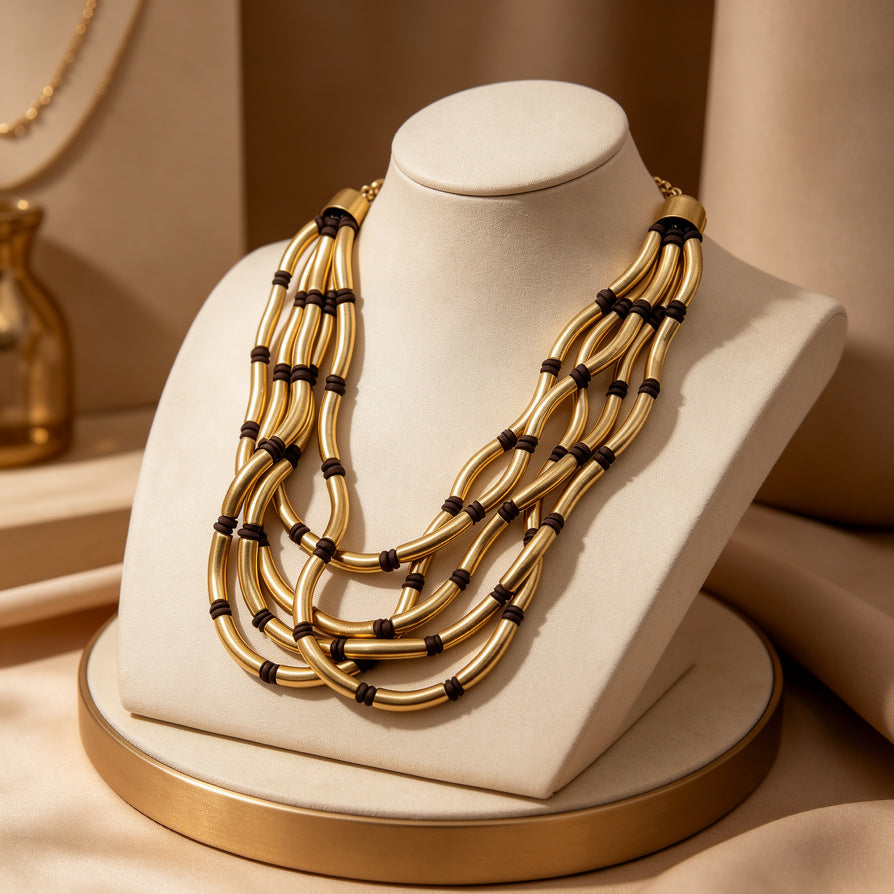 Collar Multicapa de Tubos Metálicos - Joyería Elegante para Mujer|JI JOYA