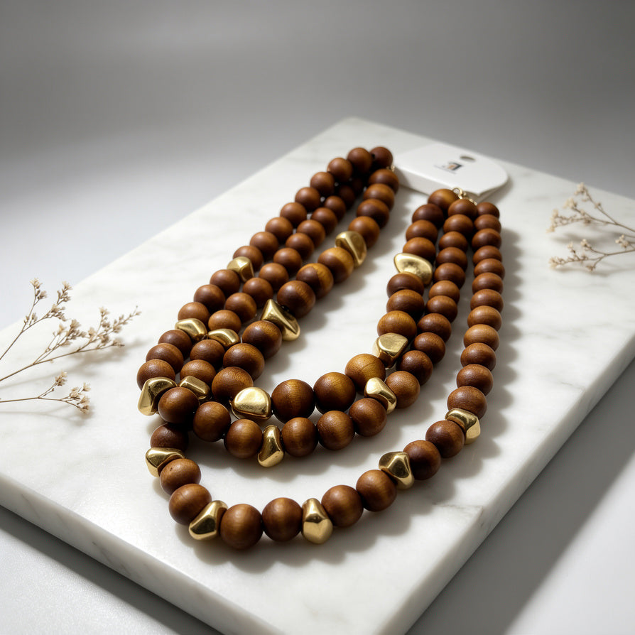 Collar de 3 Capas Desmontable de Madera y Latón - Joyería al Por Mayor |JI JOYA