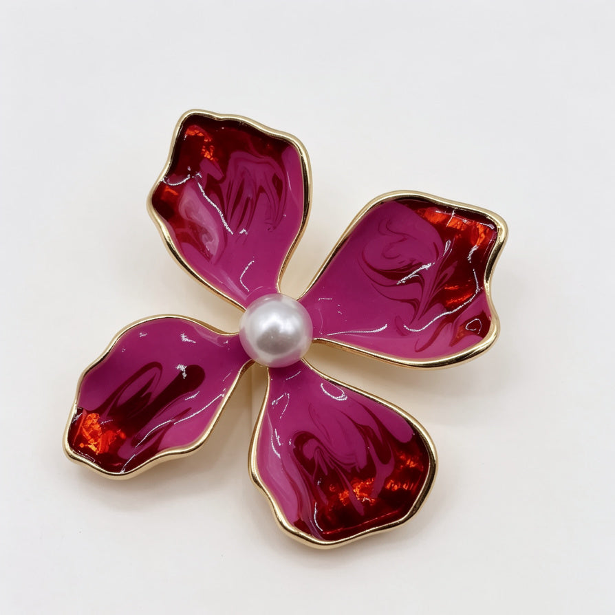 Broche de Flor de Zirconio con Esmalte Magenta - Bisutería para Revendedores|JI JOYA