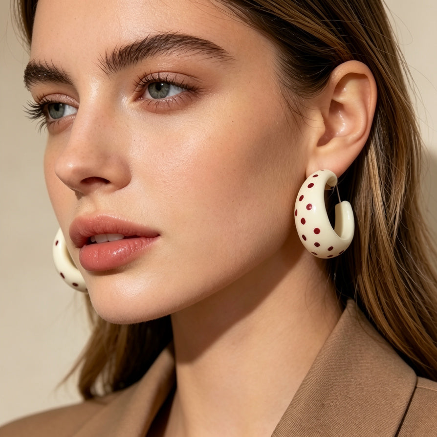 Pendientes de Lunares Rojos y Blanco - Diseño Vintage para Mujeres - Mayorista|JI JOYA