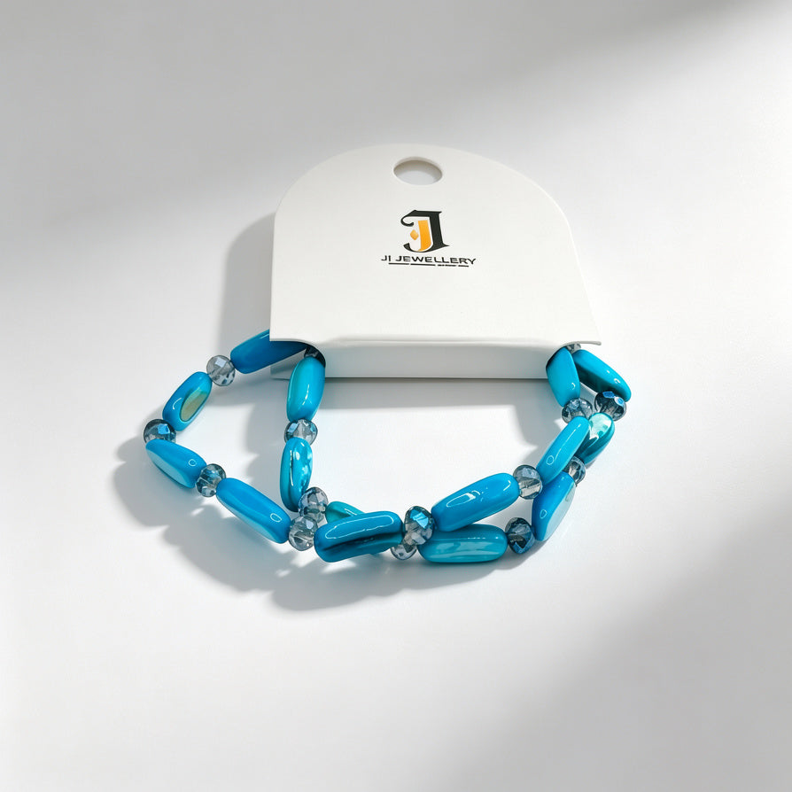 Collar Doble de Cuentas Azules Brillantes | Joyería Moda al Por Mayor|JI JOYA