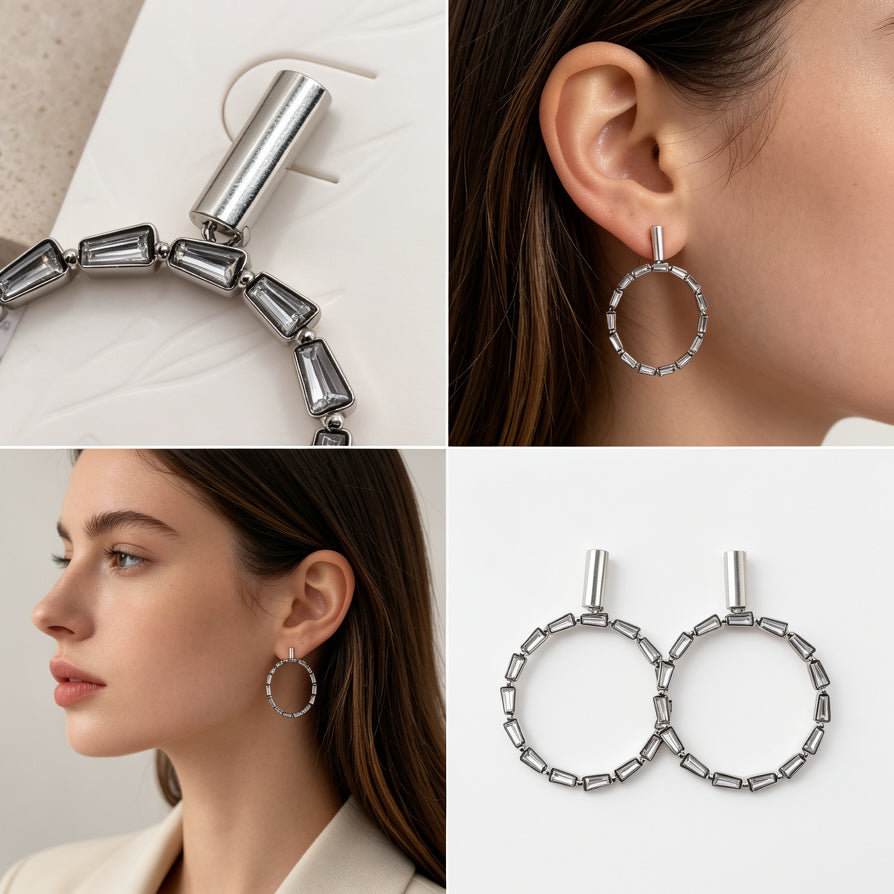 Aretes de Aro con Circonia Baguette - Lujo Minimalista - Mayorista de Joyería de Moda|JI JOYA