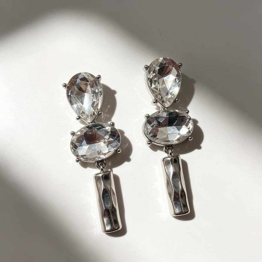 Pendientes de Cristal con Colgante Metálico | Diseño Lujo | Dorado/Plateado | Joyería Mayorista para Revendedores|JI JOYA