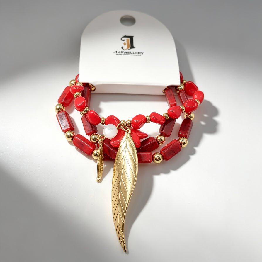 Pulsera de Moda con Cuentas de Resina y Colgante de Hoja, 3 Colores Disponibles, Joyería para Mujer al Por Mayor|JI JOYA