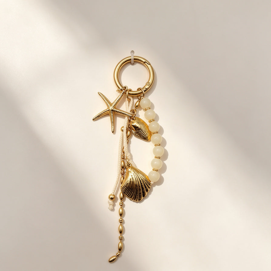 Llavero de Estrella de Mar y Concha - Llavero Minimalista de Océano, Accesorio de Moda al Por Mayor|JI JOYA
