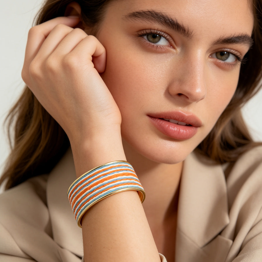 Brazalete de Metal Dorado con Trenza de Cuerda | Accesorio de Joyería al Por Mayo|JI JOYA