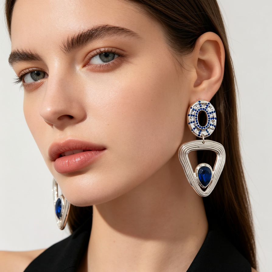 Pendientes Geométricos de Zinc con Piedras de Colores | Lote Mayorista para Mujer | Diseño Elegante y Resistente|JI JOYA