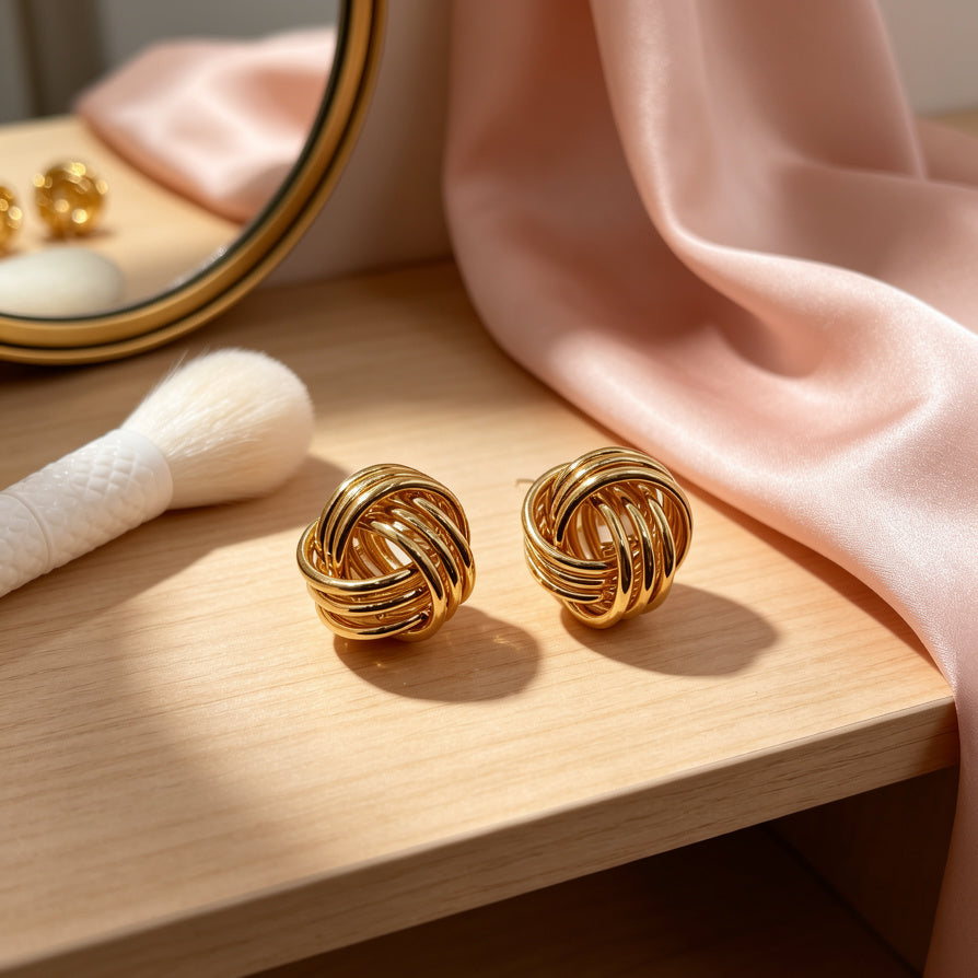 Pendientes de Nudo Metálico Geométrico - Oro/Plata, Joyería de Moda para Mujeres, Al Por Mayor