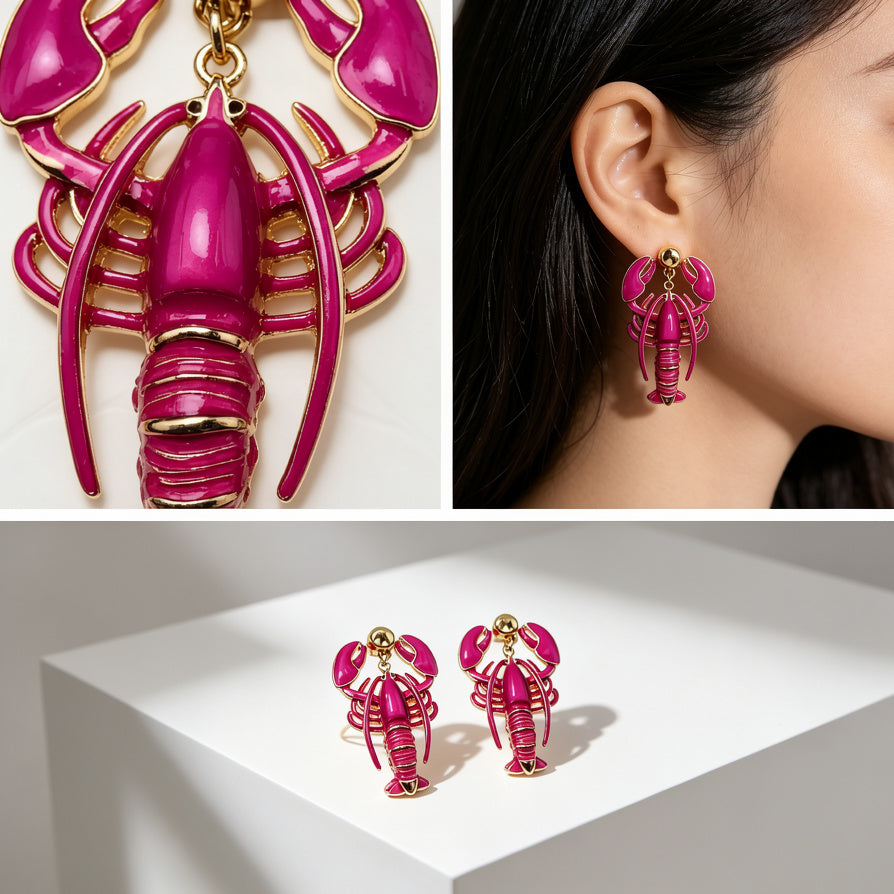 Pendientes de Langosta Esmaltados, Diseño Animal Colorido, Accesorios de Moda al Por Mayor | 2 Colores Disponibles|JI JOYA